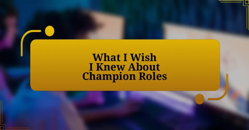 What I Wish I Knew About Champion Roles