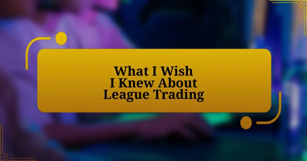 What I Wish I Knew About League Trading