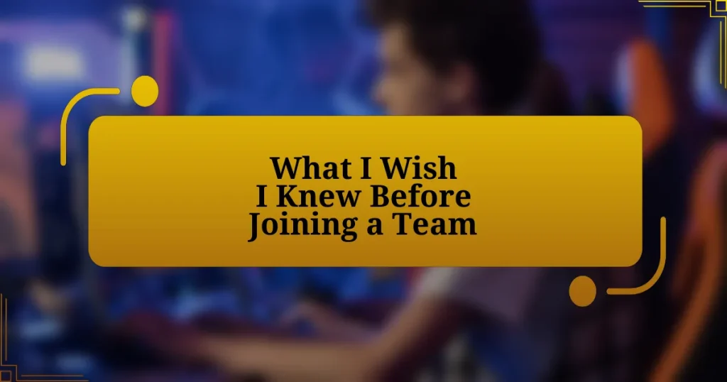 What I Wish I Knew Before Joining a Team